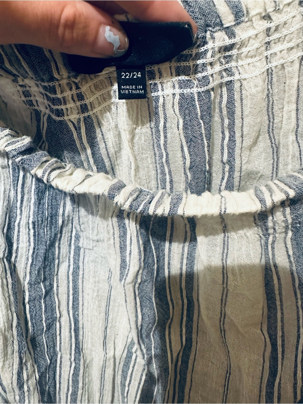 Lane Bryant Navy and White Striped Button-Down Shirt